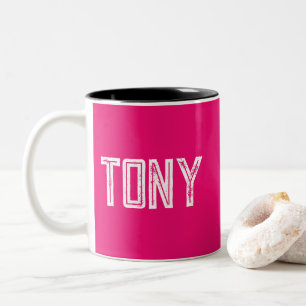 Solid Neon Hot Pink Individuelle Name Monogramm Zweifarbige Tasse