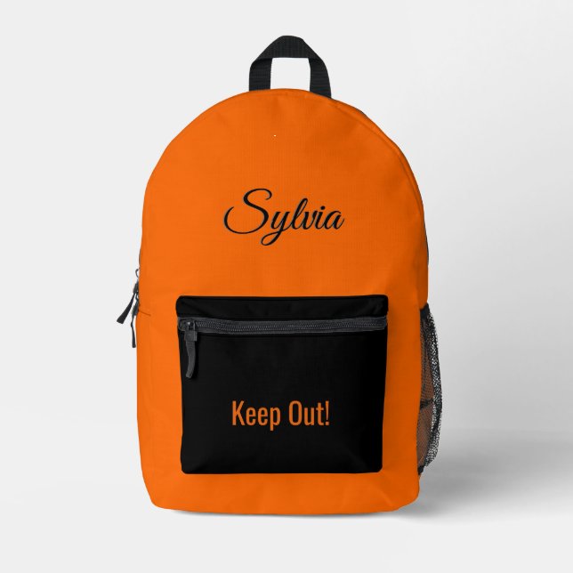 Solid Orange persönlicher Name Bedruckter Rucksack (Vorderseite)