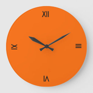 Solid Orange Roman Numerals Große Wanduhr