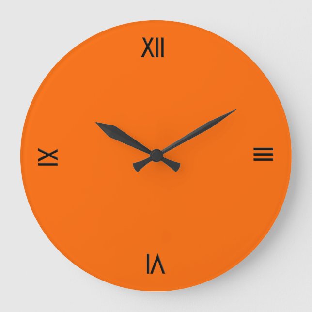 Solid Orange Roman Numerals Große Wanduhr (Vorderseite)