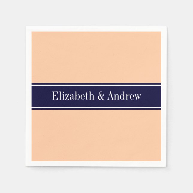 Solid Peach, Navy Blue Ribbon Name Monogram Serviette (Vorderseite)