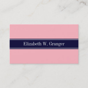 Solid rosa, Navy Blue Ribbon Name Monogram Visitenkarte