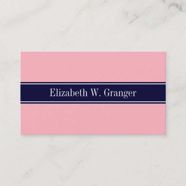 Solid rosa, Navy Blue Ribbon Name Monogram Visitenkarte (Vorderseite)