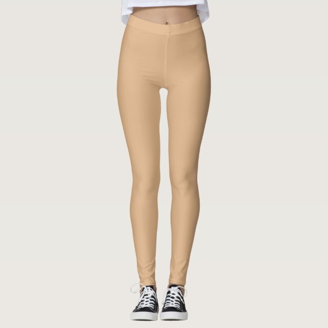 Solid Sandy Beige Leggings, Spring Neutral Leggings (Vorderseite)