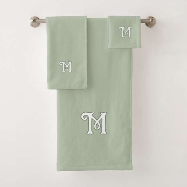 Solid-Seren-Sage-Monogramm Badhandtuch Set (Insitu)