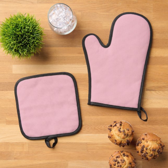 Solid Soft Blush Pink Oven Mitt Set (Oben Unten)