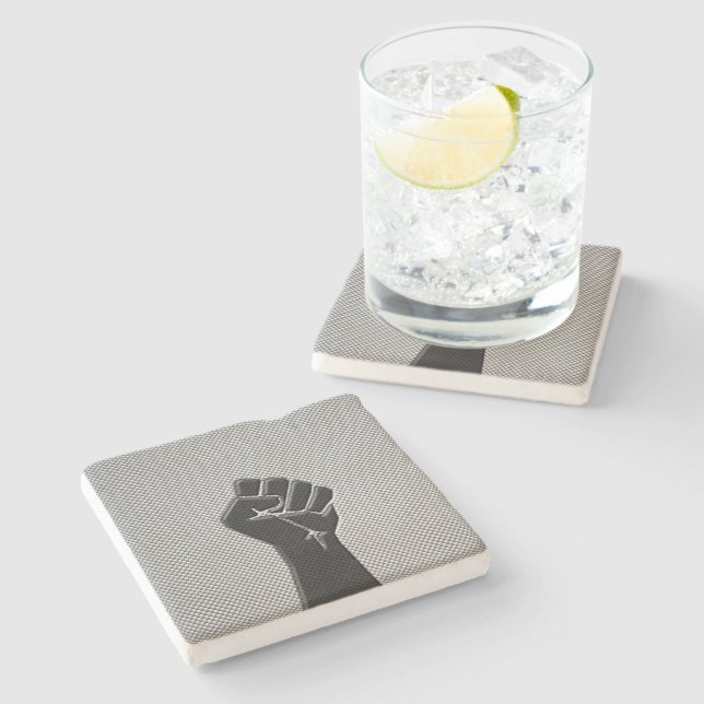Solidaritätsfaust, Carbon Fiber-Dekorationsstil Steinuntersetzer (Seitenansicht)