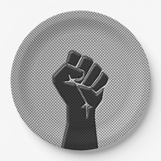 Solidaritätsfaust in der Dekoration aus Kohlenstof Pappteller (Vorderseite)