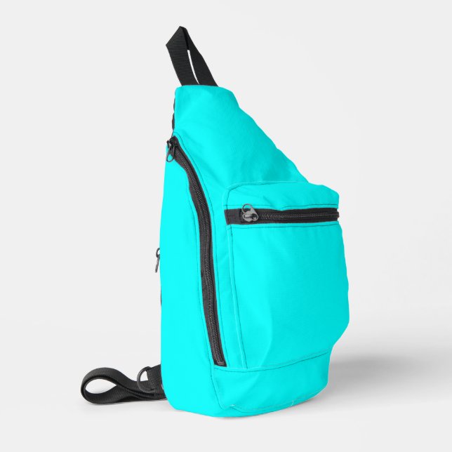 Solide Aqua-Blau oder Cyan Print Cut Sew Schulteta Crossbody Bag (Linke Seite)