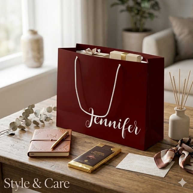Solide bordeauxrote große Geschenktasche mit indiv Geschenktüte (Solid Maroon Large Gift Bag with Custom Name)