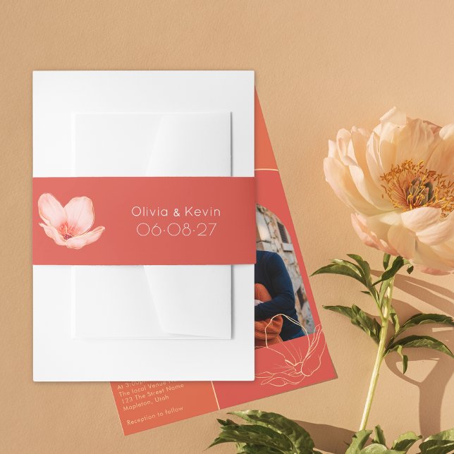 Solide fette Grapefruitrote moderne Hochzeit Einladungsbanderole (Von Creator hochgeladen)