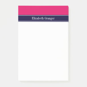 Solide Himbeere, Navy Blue Ribbon Name Monogram Post-it Klebezettel
