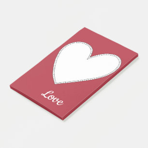 Solide rote Liebe mit weißem Herzen Post-it Klebezettel