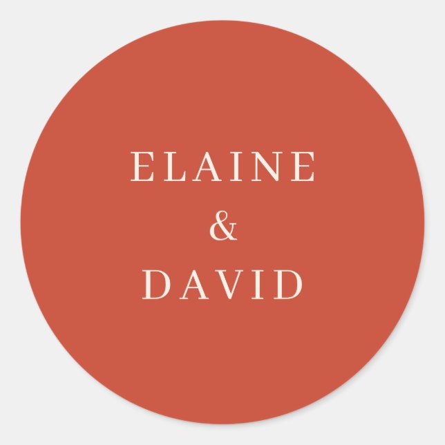 Solide rustikale Orange Moderne Hochzeit Runder Aufkleber (Vorderseite)