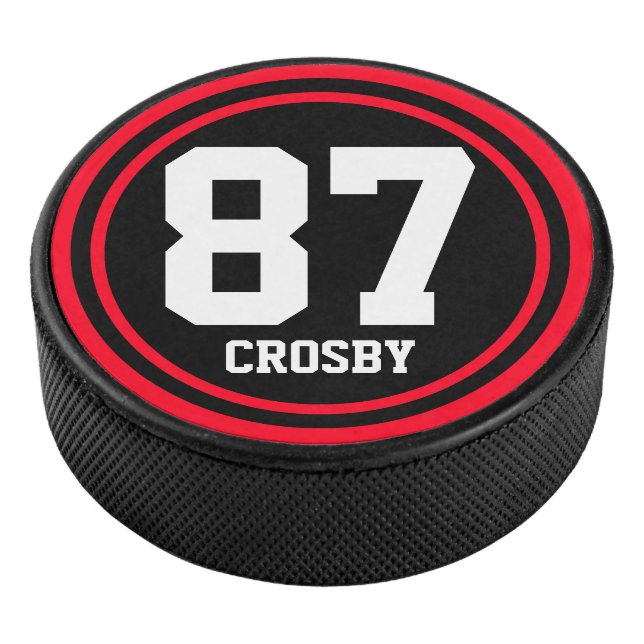 Solider Ring & Dot schwarz + Ihr Name und Ihre Num Eishockey Puck (3/4)