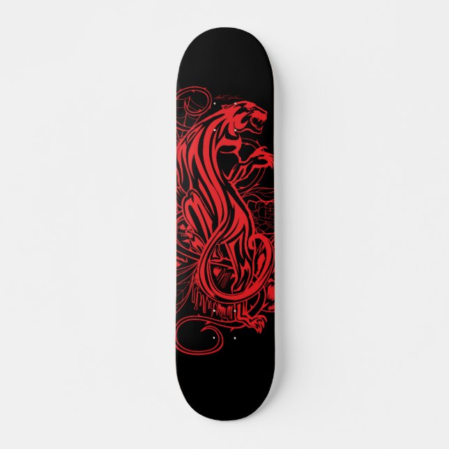 Solider roter Panther Gothic-Tattoo-Stil Bold Skateboard (Vorne)