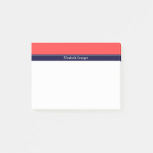 Solides Korallenrot, Namensmonogramm mit Marinebla Post-it Klebezettel
