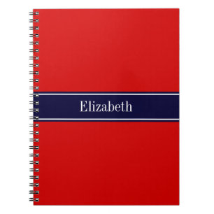 Solides Rot, Marineblaue Band Namensmonogramm Notizblock