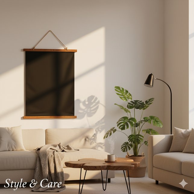 Solides Schwarz 66cmx91cm Vertikal Wandteppich Mit Holzrahmen (Solid Black 26x36 Vertical Hanging Tapestry)