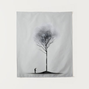 Solitaire Reflexion Minimalistische Schwarz-Weiß-K Wandteppich