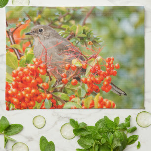 Solitaire Songbird von Townsend auf der Pyracantha Geschirrtuch