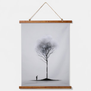 Solitäre Reflektion Minimalistisch Schwarz-Weiß Wandteppich Mit Holzrahmen