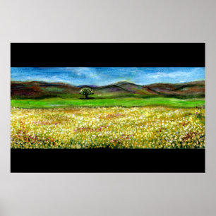 SOLITÄRISCHER BAUM IM BEREICH DER GELBEN BLUME, TU POSTER