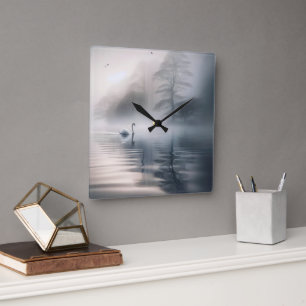 Solitary Swan on Mistral Morning Quadratische Wanduhr