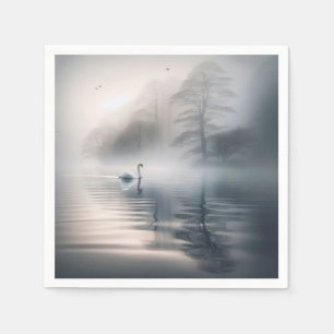 Solitary Swan on Mistral Morning Serviette