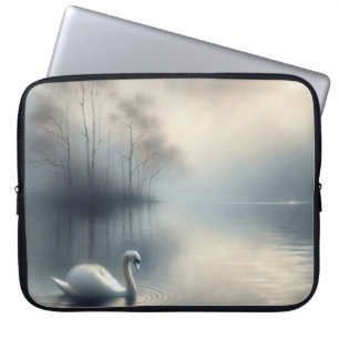 Solitary Swan on Misty Lake Laptopschutzhülle