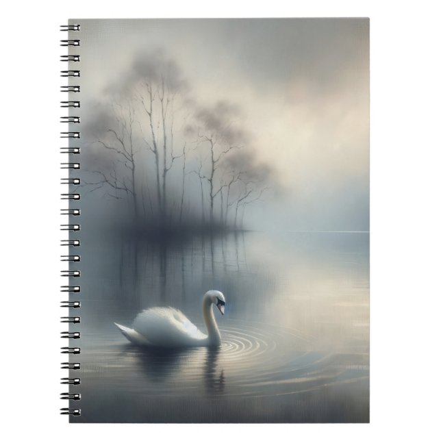 Solitary Swan on Misty Lake Notizblock (Vorderseite)