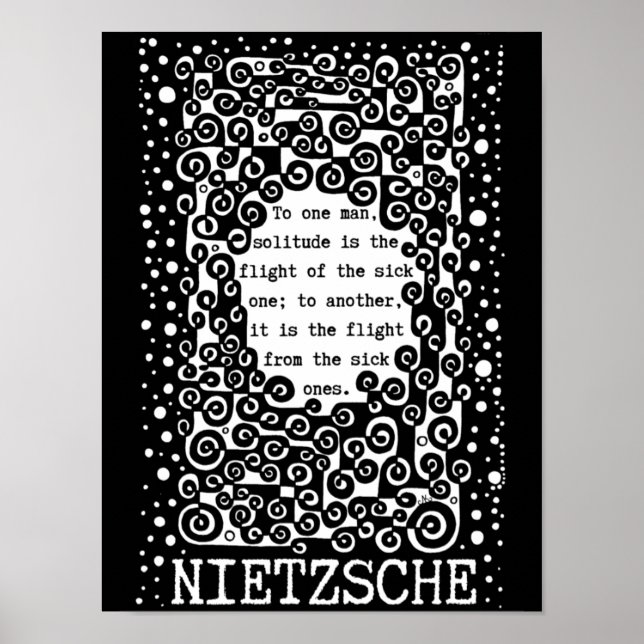 SOLITUDE schwarz-weiß Zitat von Nietzsche Poster (Vorne)