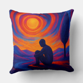 Solitude Under the Sun Abstract Blue and Orange Kissen
