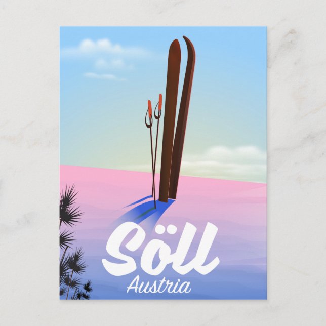Söll, Österreich Skifahrplakat Postkarte (Vorderseite)