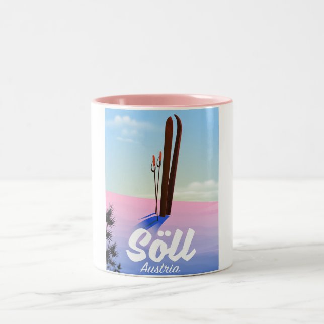 Söll, Österreich Skifahrplakat Zweifarbige Tasse (Mittel)