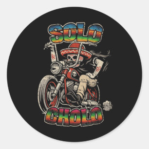 Solo Cholo Lustige Calavera Biker Latino Straßenku Runder Aufkleber