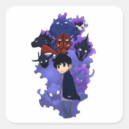 Solo leveling inspired chibi quadratischer aufkleber
