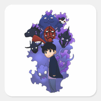 Solo leveling inspired chibi quadratischer aufkleber
