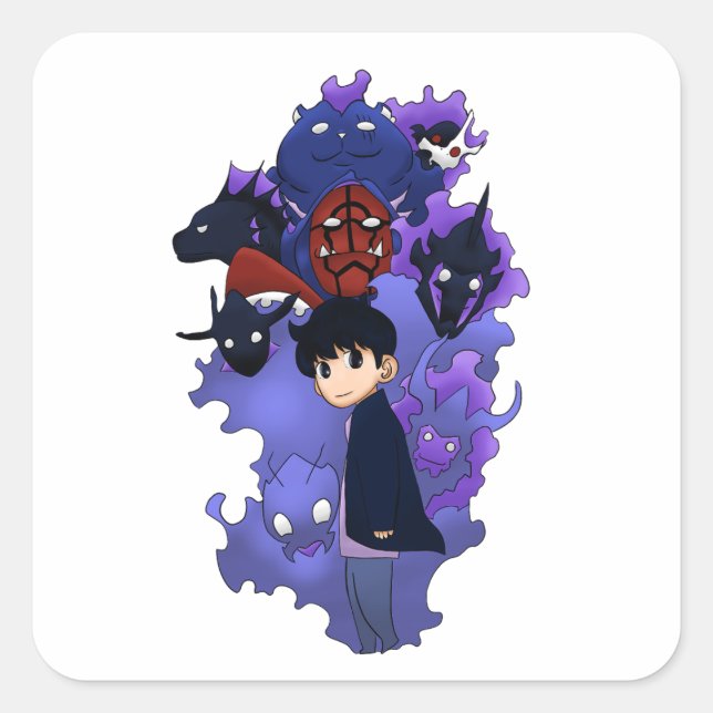 Solo leveling inspired chibi quadratischer aufkleber (Vorderseite)
