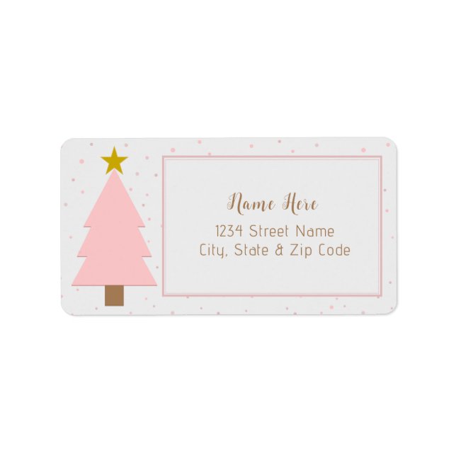 Solo Pink Weihnachtsbaum und Golden Star Adressaufkleber (Vorne)