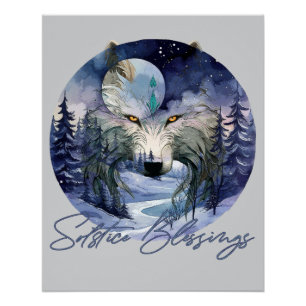 Solstice Segnungen Winter Wolf Mondlicht Woods Poster