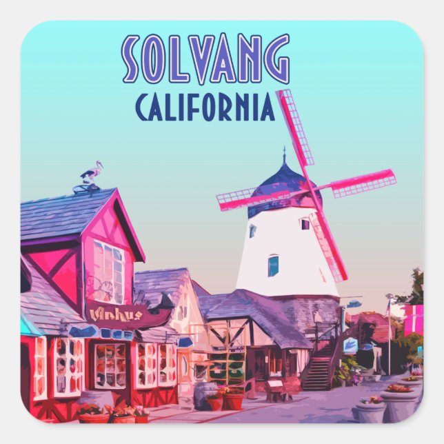 Solvang Danish Downtown Kalifornien Vintag Quadratischer Aufkleber (Vorderseite)