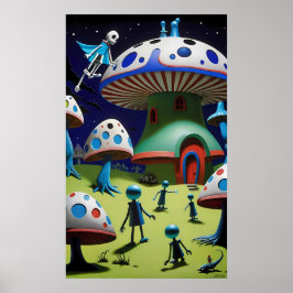Somber Abend über Mushroom Town Fantasy Poster