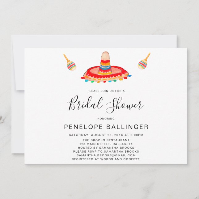 Sombrero Bridal Fiesta Einladungen, Brautparty Einladung (Vorderseite)