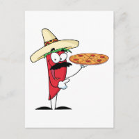 Sombrero Chile Pepper hält Pizza hoch