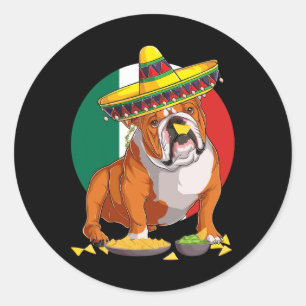 Sombrero English Bulldog Dog Mexiko Flagg Cinco De Runder Aufkleber