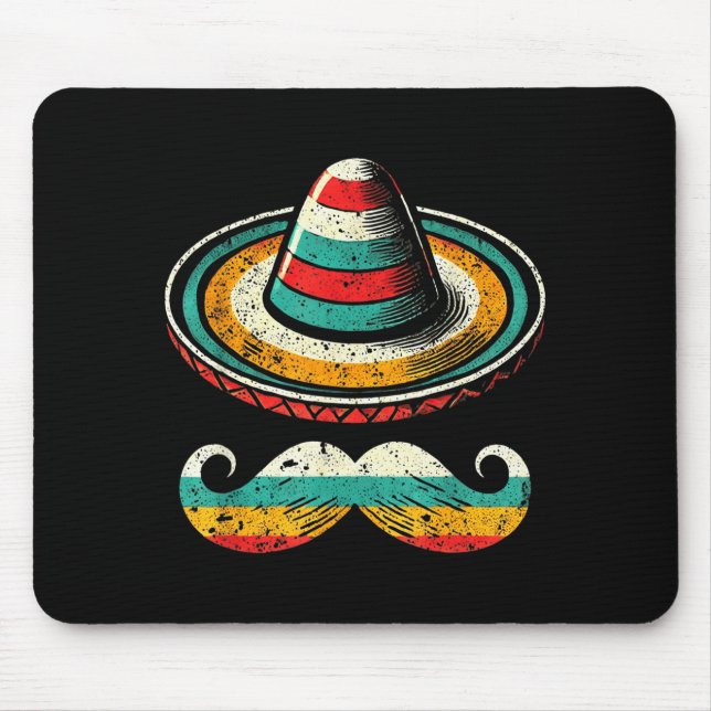 Sombrero Face Cinco De Mayo Mustache Fiesta Men Bo Mousepad (Vorne)