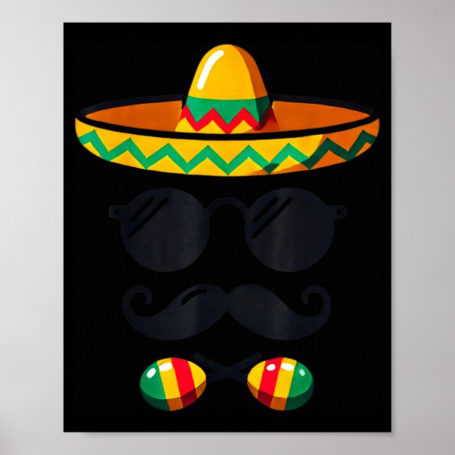 Sombrero Face Cinco De Mayo Mustache Fiesta Men Bo Poster (Vorne)