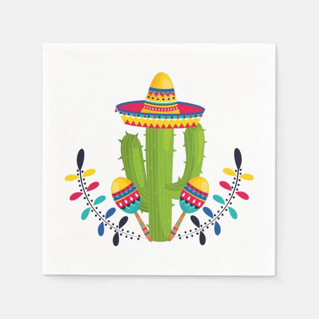 Sombrero mit Kaktus und Maracas Serviette (Vorderseite)