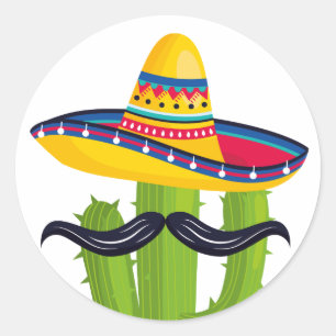 Sombrero mit Kaktus und Mustache Runder Aufkleber